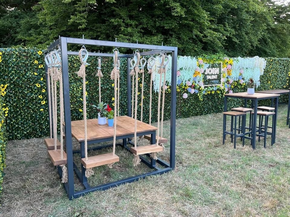 8 Seater Solid Oak & Steel Hand Made Swing Table