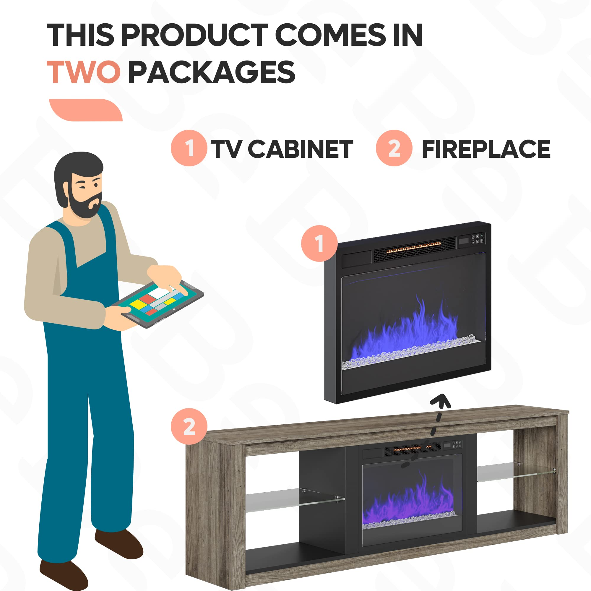 【Furniture】Fireplace TV Stand for 75 inch TV with 23 inch Electric Fireplace, 70 inch Entertainment Center