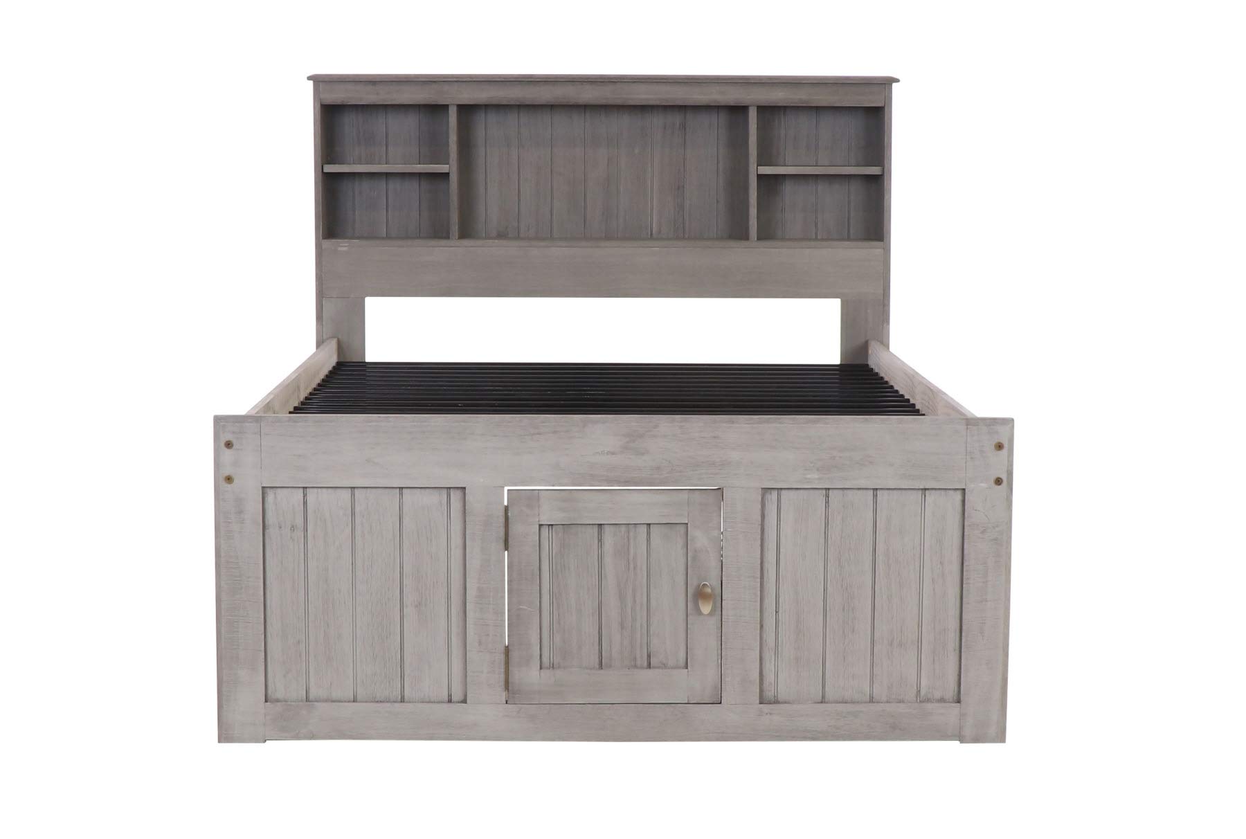 【Furniture】Charcoal Full Bookcase Bed with 12 Drawers