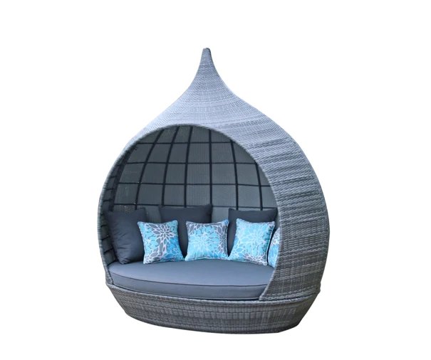 【Home&Garden】Outdoor Rattan leisure Daybed outdoor Furniture , Roofed Lounger Wicker Patio Chaise Lounge Daybed for poolside,hotel white