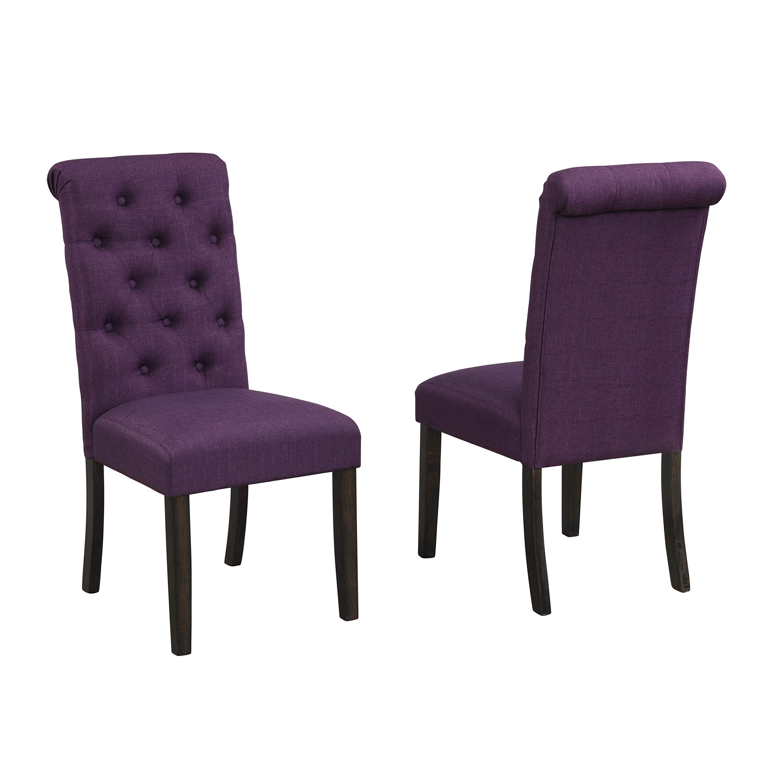 【Furniture】Aneta Urban Style Dark Washed Wood Dining Set: Table, 4 Chairs & Bench, Purple
