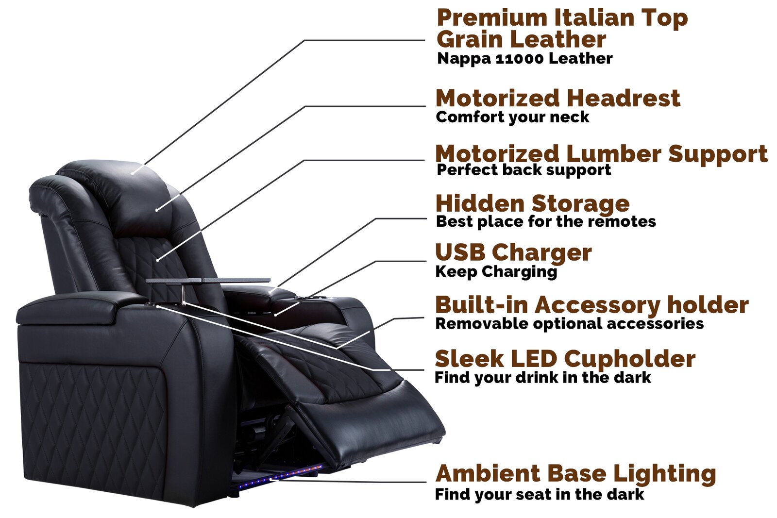 【Furniture】Tuscany 68.25'' Wide Genuine Leather Home Theater Seating with Cup Holder