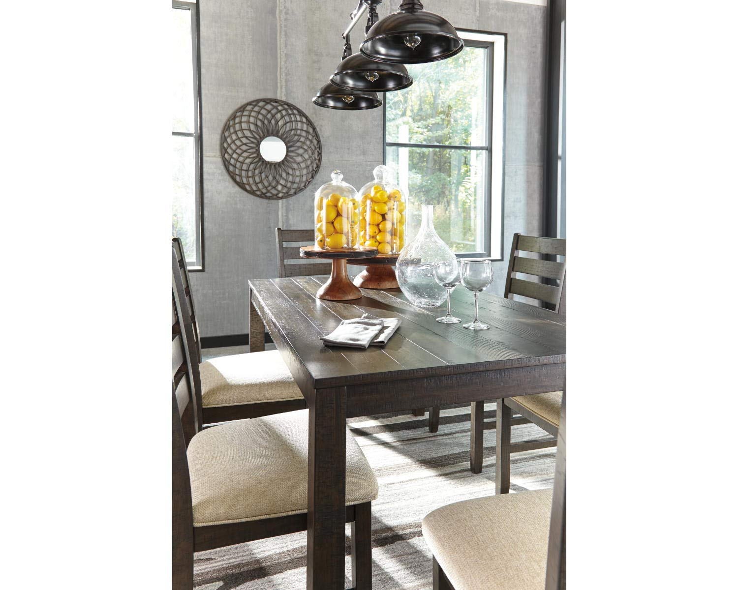 【Furniture】Dining Room Table Set with 6 Upholstered Chairs, Brown