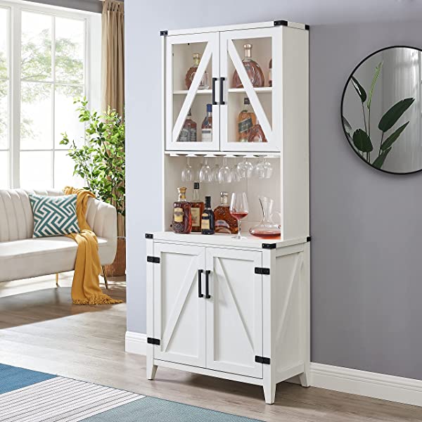 Mahogany Bar Cabinet with Upper Glass Cabinet