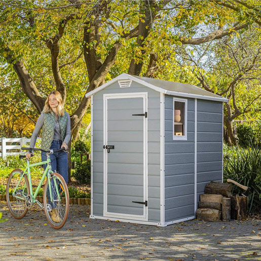 Keter Manor Outdoor Plastic Garden Storage Shed, Grey, 6 x 4 ft