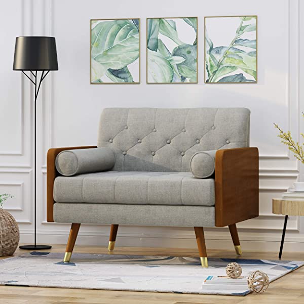 Christopher Knight Home Greta Mid Century Modern Fabric Club Chair, Beige, Dark Walnut