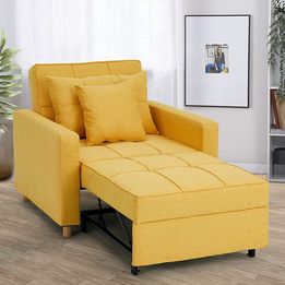 YODOLLA 3-in-1 Convertible Chair Bed, Sleeper Chair Bed, Pull Out Sleeper Chair Beds, Adjustable Single Armchair Sofa Bed with Side Pocket and Adjust Backrest Into a Sofa, Grey