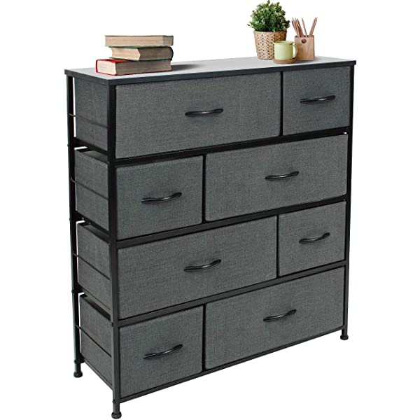 Sorbus Dresser with 8 Drawers - Furniture Storage Chest Tower Unit for Bedroom, Hallway, Closet, Office Organization - Steel Frame, Wood Top, Easy Pull Fabric Bins (White)