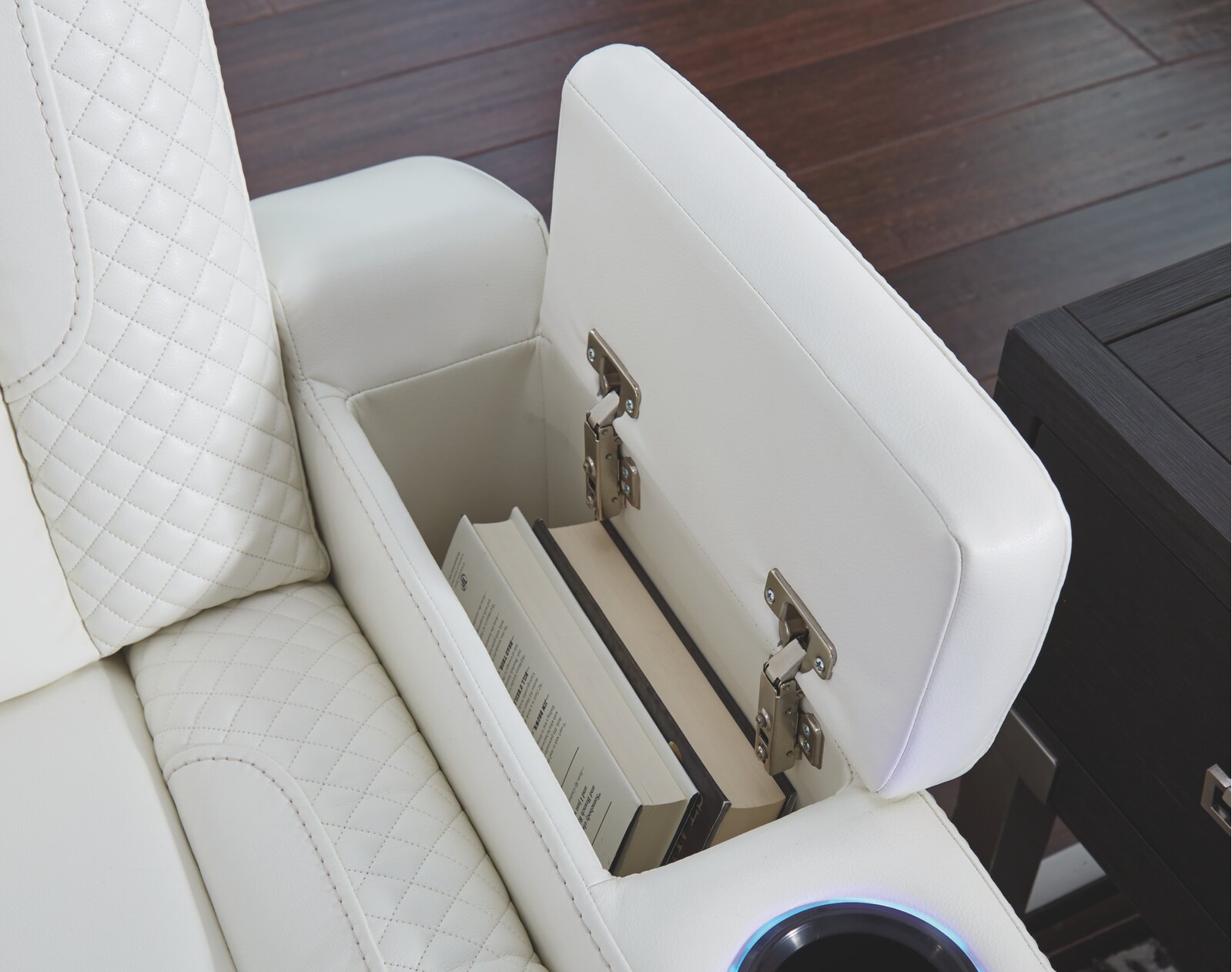 【Furniture】85.25'' Wide Home Theater Sofa with Cup Holder