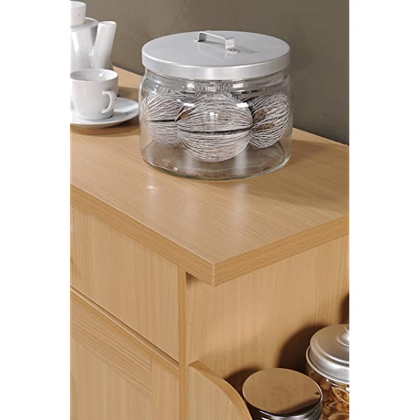 Hodedah Kitchen Island with Spice Rack, Towel Rack & Drawer, Black with Beech Top Black-beech
