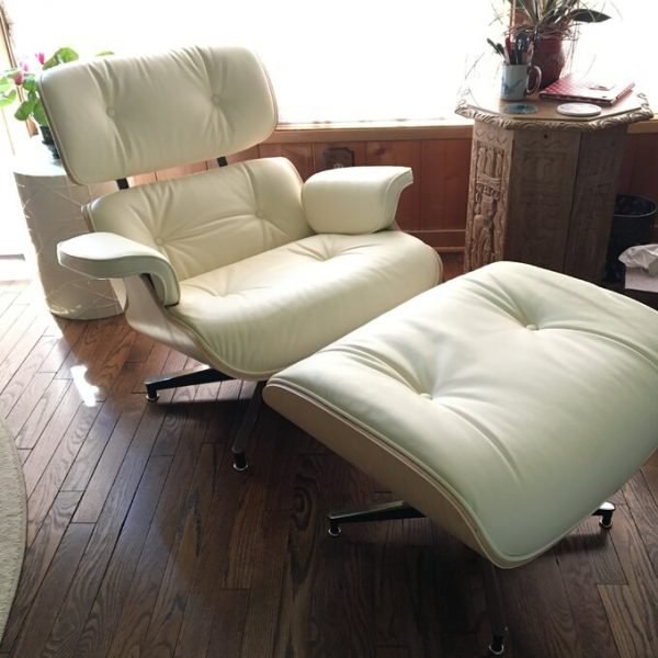 Genuine leather dining table with ottoman, classic mid-century lounge chair