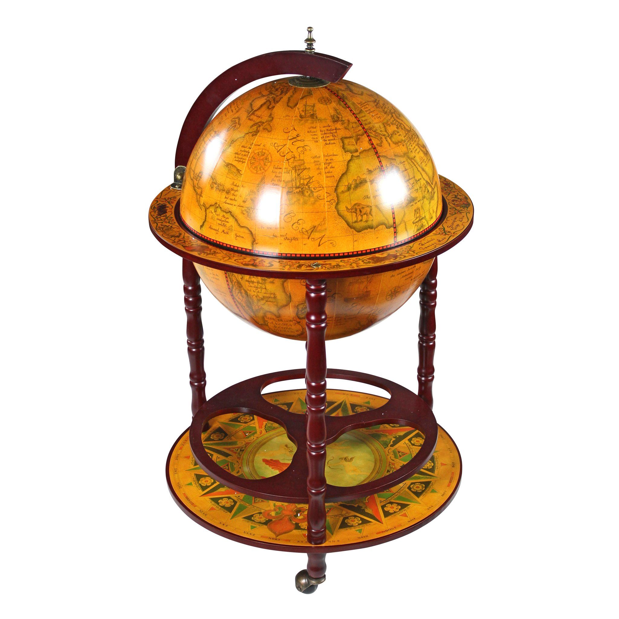 【Furniture】Design Toscano Sixteenth-Century Italian Replica Globe Bar Cart Cabinet on Wheels, 38