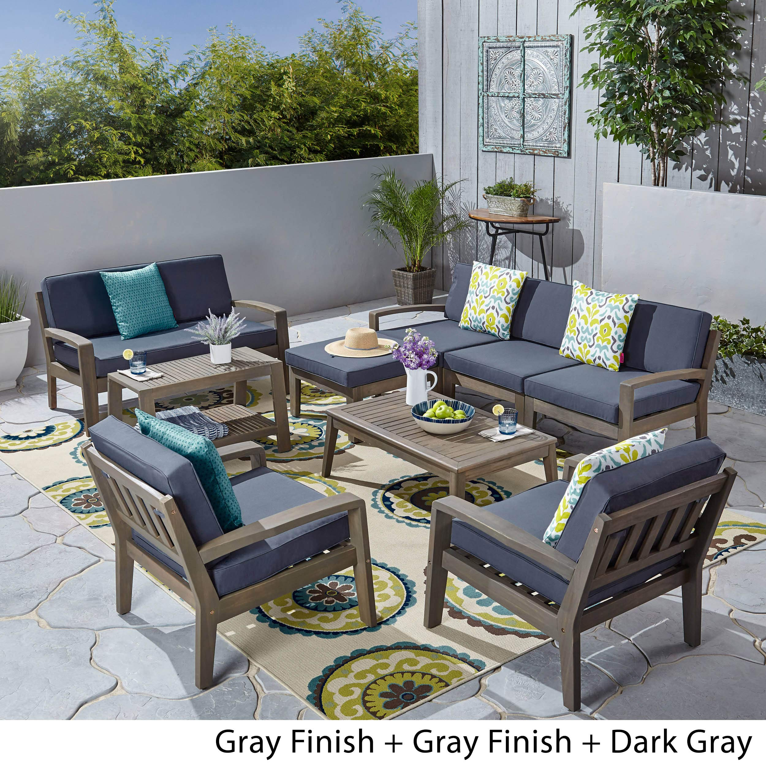 【Furniture】7-Seater Sectional Sofa Set for Patio with Loveseat, Club Chairs, Ottoman & Coffee Tables